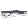 Muebles de jardín 11 pzas y cojines blanco madera maciza pino