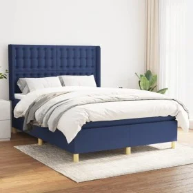 Box spring bed with blue fabric mattress 140x190 cm by , Beds and slatted bases - Ref: Foro24-3132311, Price: 507,35 €, Disco...