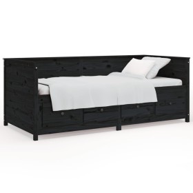 Solid black pine wood sofa bed 100x200 cm by , Beds and slatted bases - Ref: Foro24-820900, Price: 327,12 €, Discount: %