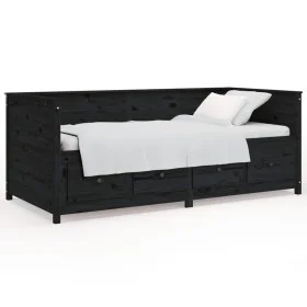 Solid black pine wood sofa bed 100x200 cm by , Beds and slatted bases - Ref: Foro24-820900, Price: 265,67 €, Discount: %