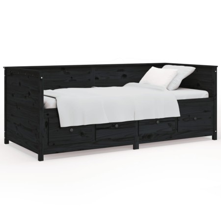 Solid black pine wood sofa bed 100x200 cm by , Beds and slatted bases - Ref: Foro24-820900, Price: 327,12 €, Discount: %