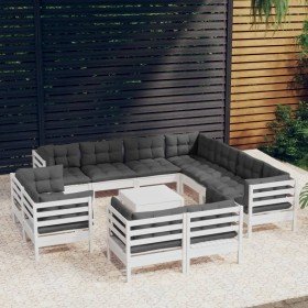 Muebles de jardín 12 pzas con cojines blanco madera maciza pino en Conjuntos de jardín | Comprar online en Foro24