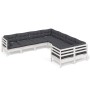 Muebles de jardín 8 pzas y cojines blanco madera maciza de pino