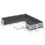 Muebles de jardín 9 pzas y cojines blanco madera de pino