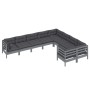 Muebles de jardín 9 pzas y cojines gris madera de pino