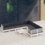 Muebles de jardín 10 pzas con cojines blanco madera de pino