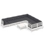 Muebles de jardín 10 pzas con cojines blanco madera de pino