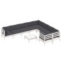 Muebles de jardín 10 pzas con cojines blanco madera de pino