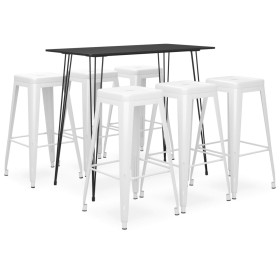 Mesa alta y taburetes de bar 7 piezas negro y blanco