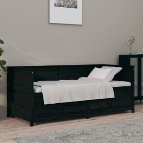 Sofá cama madera maciza de pino negro 75x190 cm