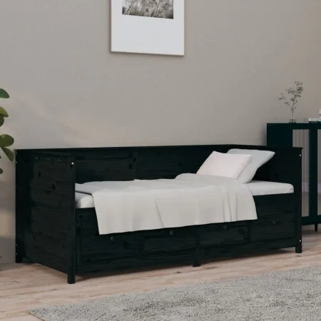 Solid black pine wood sofa bed 75x190 cm by , Beds and slatted bases - Ref: Foro24-820920, Price: 208,34 €, Discount: %