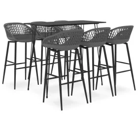 High table and bar stools 7 pieces black and gray by , Furniture sets for kitchens and dining rooms - Ref: Foro24-3057391, Pr...