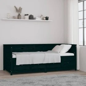 Solid black pine wood sofa bed 90x200 cm by , Beds and slatted bases - Ref: Foro24-820905, Price: 251,97 €, Discount: %