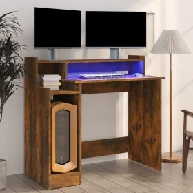 Schreibtisch mit LED-Holzwerkstoff, geräucherte Eiche, 97 x 45 x 90 cm von , Schreibtische - Ref: Foro24-820475, Preis: 58,12...