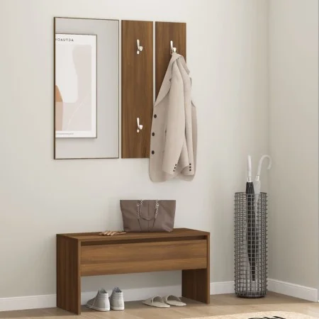 Brown oak plywood hallway furniture set by , Benches for halls and storage - Ref: Foro24-820480, Price: 82,01 €, Discount: %