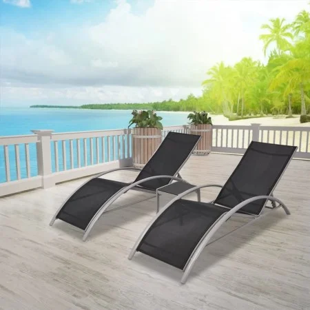 Tumbonas con mesita aluminio negro de vidaXL, Tumbonas - Ref: Foro24-42160, Precio: 183,98 €, Descuento: %