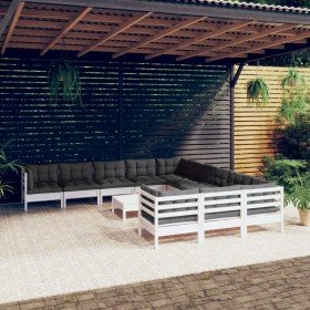 Muebles de jardín 12 pzas con cojines blanco madera de pino