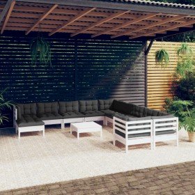 Muebles de jardín 12 pzas con cojines blanco madera de pino