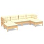 Muebles de jardín 6 piezas cojines madera de pino color crema