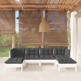Muebles de jardín 6 pzas con cojines blanco madera de pino