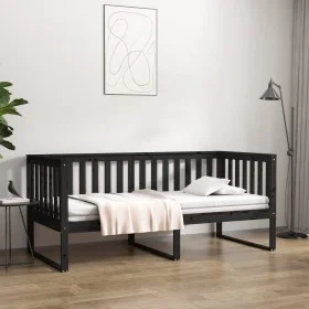 Solid black pine wood sofa bed 90x190 cm by , Beds and slatted bases - Ref: Foro24-820885, Price: 135,82 €, Discount: %