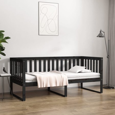 Solid black pine wood sofa bed 90x190 cm by , Beds and slatted bases - Ref: Foro24-820885, Price: 137,43 €, Discount: %