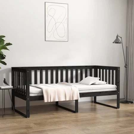 Solid black pine wood sofa bed 90x190 cm by , Beds and slatted bases - Ref: Foro24-820885, Price: 137,43 €, Discount: %