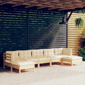 Muebles de jardín 7 piezas cojines madera de pino color crema en Conjuntos de jardín | Comprar online en Foro24