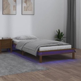 Bed frame with LED solid wood honey brown 90x200 cm by , Beds and slatted bases - Ref: Foro24-820594, Price: 116,77 €, Discou...