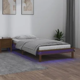 Bed frame with LED solid wood honey brown 90x200 cm by , Beds and slatted bases - Ref: Foro24-820594, Price: 115,25 €, Discou...