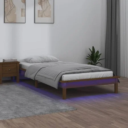 Bettgestell mit LED Massivholz honigbraun 90x200 cm von , Betten und Lattenroste - Ref: Foro24-820594, Preis: 115,25 €, Rabat...