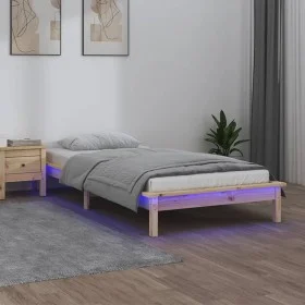 Bed frame with LED solid wood 100x200 cm by , Beds and slatted bases - Ref: Foro24-820596, Price: 88,28 €, Discount: %