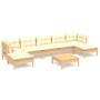 Muebles de jardín 8 piezas cojines madera de pino color crema