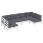Muebles de jardín 6 pzas y cojines blanco madera maciza de pino