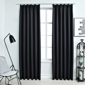 Cortinas opacas con ganchos 2 piezas negro 140x225 cm Cortinas opacas con ganchos 2 piezas negro 140x225 cm