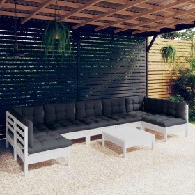 Muebles de jardín 8 pzas con cojines blanco madera maciza pino