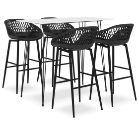 Mesa alta y taburetes de bar 5 piezas blanco y negro