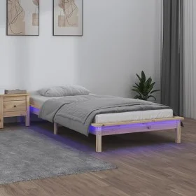 Bed frame with LED solid wood 90x200 cm by , Beds and slatted bases - Ref: Foro24-820591, Price: 102,72 €, Discount: %