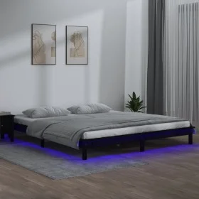 Bed frame with LED solid wood black 140x190 cm by , Beds and slatted bases - Ref: Foro24-820655, Price: 151,37 €, Discount: %