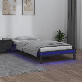 Bed frame with LED solid gray wood 90x200 cm by , Beds and slatted bases - Ref: Foro24-820593, Price: 120,19 €, Discount: %