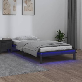 Estructura de cama con LED madera maciza gris 90x200 cm