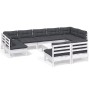 Muebles de jardín 10 pzas y cojines blanco madera maciza de pino