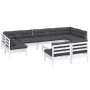 Muebles de jardín 10 pzas y cojines blanco madera maciza de pino