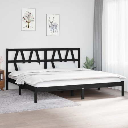 Solid black pine wood bed frame 200x200 cm by , Beds and slatted bases - Ref: Foro24-3104022, Price: 161,83 €, Discount: %