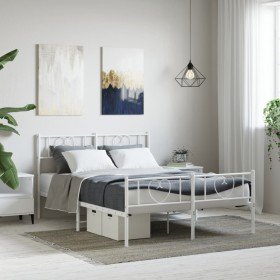 Estructura cama metal con cabecero y estribo blanco 120x190 cm