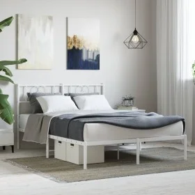 Metal bed frame with white headboard 120x200 cm by , Beds and slatted bases - Ref: Foro24-355510, Price: 94,91 €, Discount: %