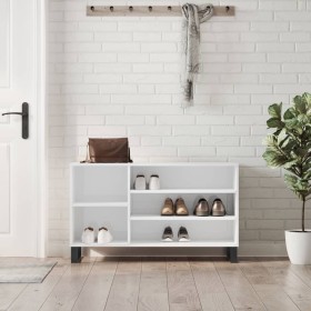 Mueble zapatero madera contrachapada blanco brillo 102x36x60 cm