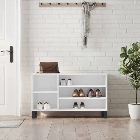 Mueble zapatero madera contrachapada blanco brillo 102x36x60 cm de , Zapateros y organizadores de calzado - Ref: Foro24-83142...