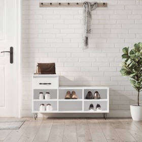 Mueble zapatero madera contrachapada blanco brillo 102x36x60 cm