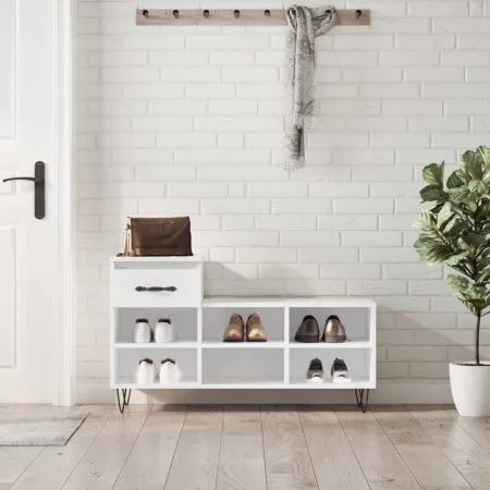 Mueble zapatero madera contrachapada blanco brillo 102x36x60 cm de , Zapateros y organizadores de calzado - Ref: Foro24-83136...